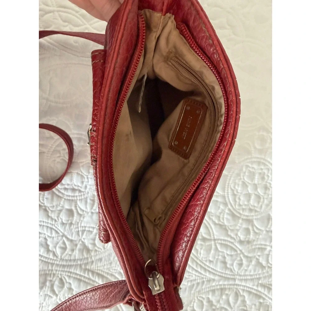 Nine West Red Pebbled Faux Leather Crossbody Bag Buckle Detail Small Purse